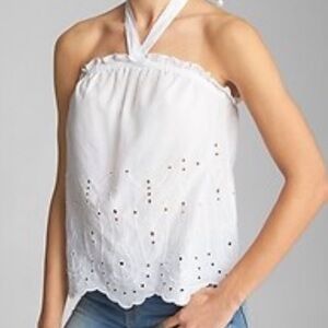 GAP eyelet detail White Halter Neck Women's Top